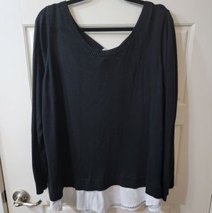Torrid Black & Ivory Tie Back Twofer Sweater
